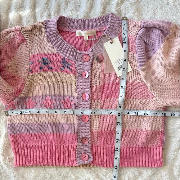 LoveShackFancy NWT Bedford Pink Purple Stripe Cotton Candy Cropped Cardigan M - Picture 7 of 12